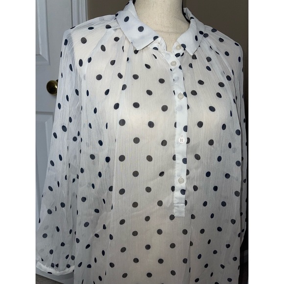 Women’s White Polka Dot Pattern Joe Fresh Sheer Blouse 🖤 - Picture 10 of 17